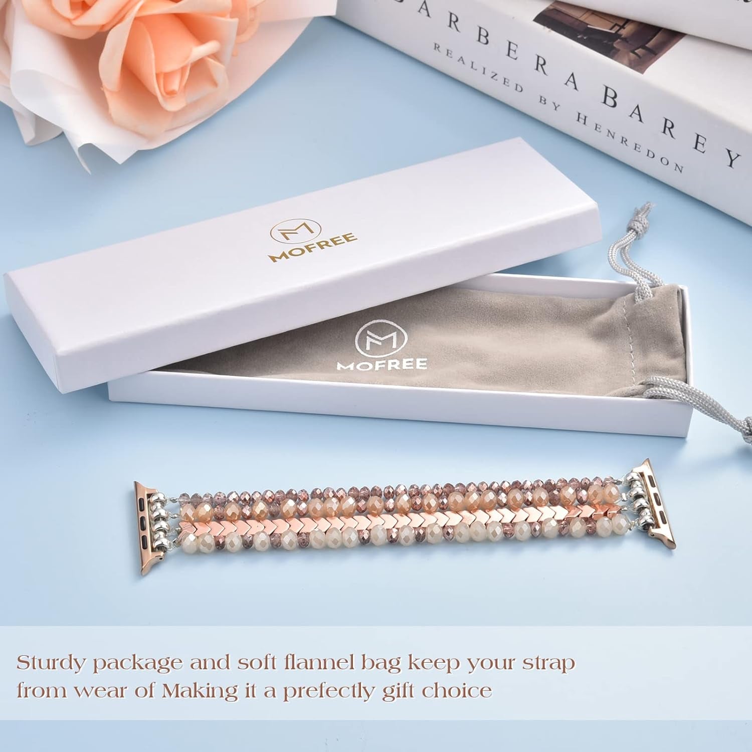 Beaded Bracelet Compatible with Apple Watch Band 38Mm/40Mm/41Mm Series 9/8/7/SE/6/5/4/3/2/1 Women Fashion Handmade Elastic Stretch Strap for Iwatch Bands Replacement Colorful