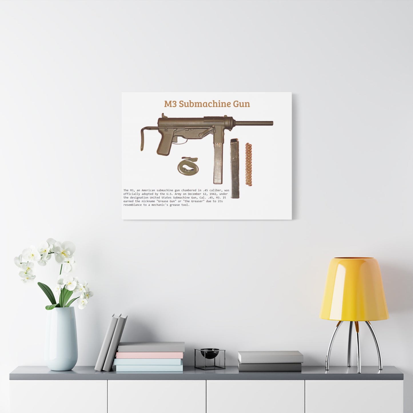 Grease Gun M3 submachine gun Matte Canvas, Stretched, 1.25"