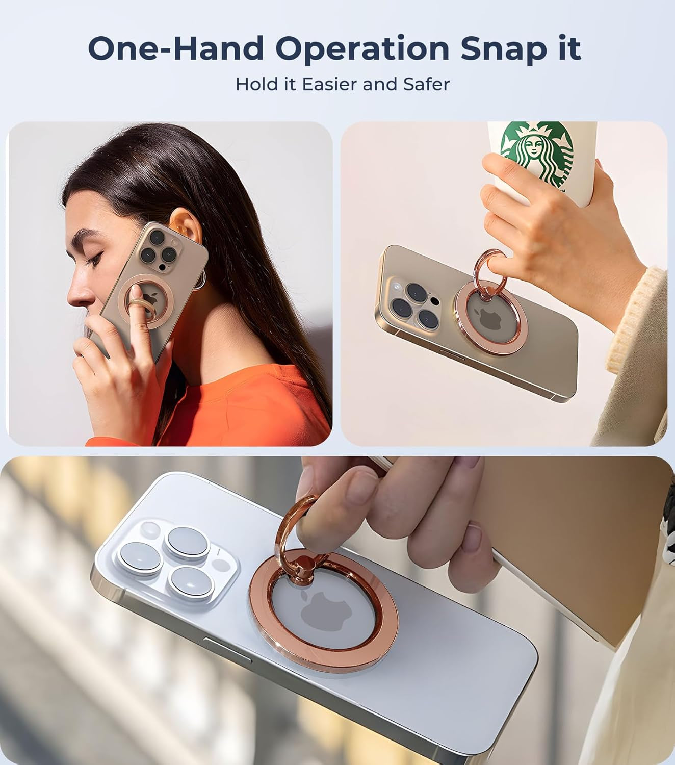 Glitter Magnetic Phone Ring Holder for Magsafe, Magnet Finger Ring Grip Stand Holder, Compatible with Pops0Ckets Magsafe Accessories for Women Iphone 16E,15,14, 13, 12 11 Pro/Max/Plus, Rose Gold