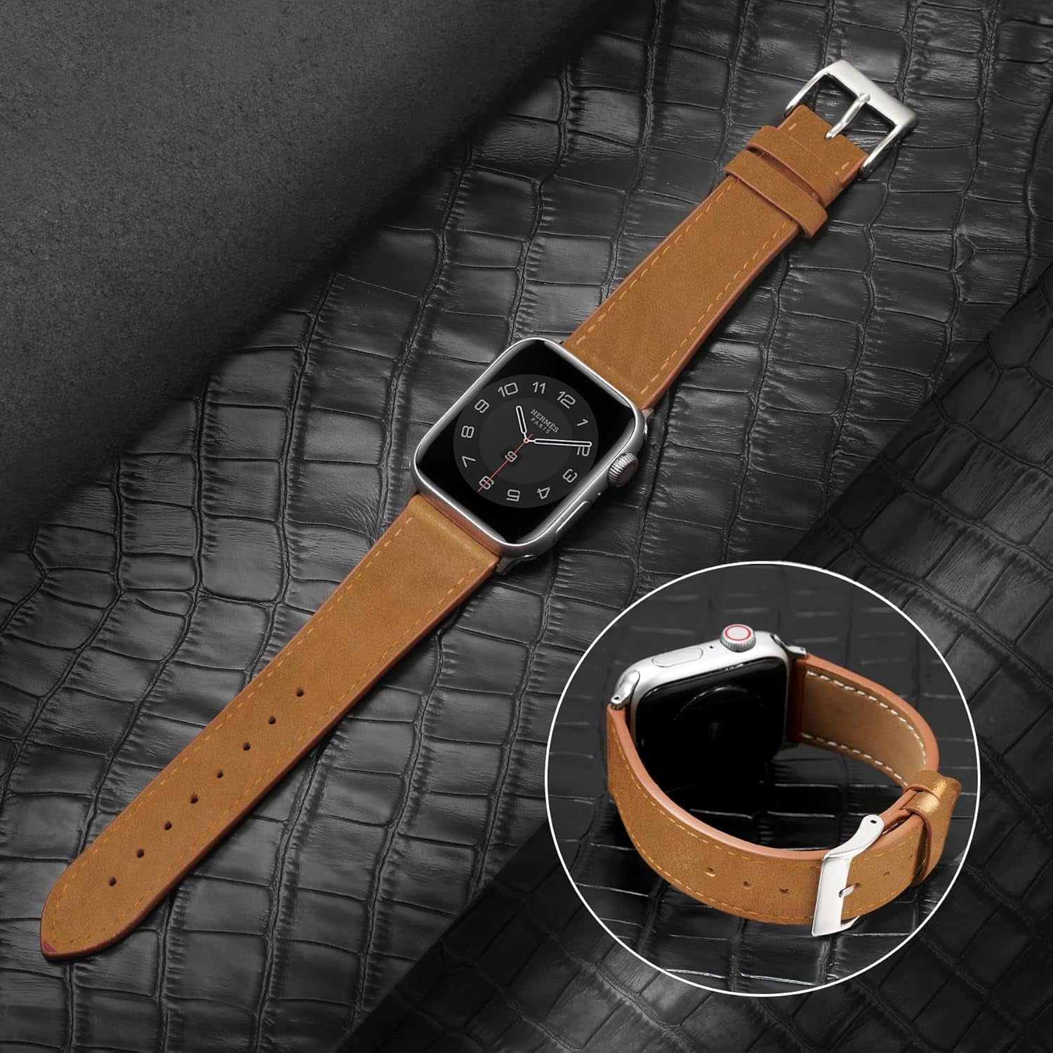 Compatible with Apple Watch Band Series SE 9 8 7 6 5 4 3 2 1 Ultra 49Mm 45Mm 41Mm 44Mm 40Mm 42Mm 38Mm, Genuine Leather Replacement Band for Iwatch, Leather Apple Watch Strap for Women & Men