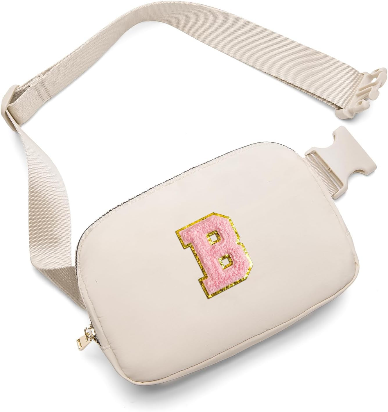Belt Bag Fanny Pack Crossbody Bags with Initial Letter Patch Cute Stuff Birthday Gifts for Teenager Girls Cool Stuff for Teens Trendy Preppy Stuff for Teen Girls (Beige-A)