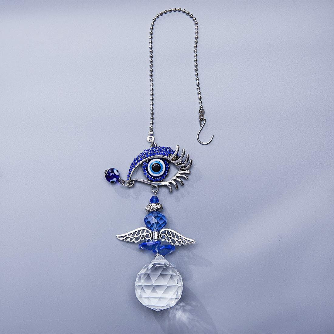 Hanging Crystal Angel Suncatcher Blue Evil Eye Protection and Good Luck Charm Chandelier Lamps Pendant(12.5In)