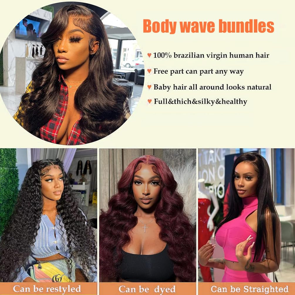 Human Hair Bundles Body Wave Brazilian Virgin 12A Grade 22 24 26 28 100% Unprocessed Human Hair Extensions Body Weave 4 Bundles Deals Double Weft Human Hair Natural Color for Black Women