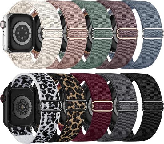 10 Pack Stretchy Bands Compatible with Apple Watch Band 40Mm 38Mm 41Mm 42Mm 44Mm 45Mm 46Mm 49Mm Women Men, Water-Resistant Solo Loop Elastic Sport Straps for Iwatch Series 10 9 8 7 6 5 4 3 SE Ultra