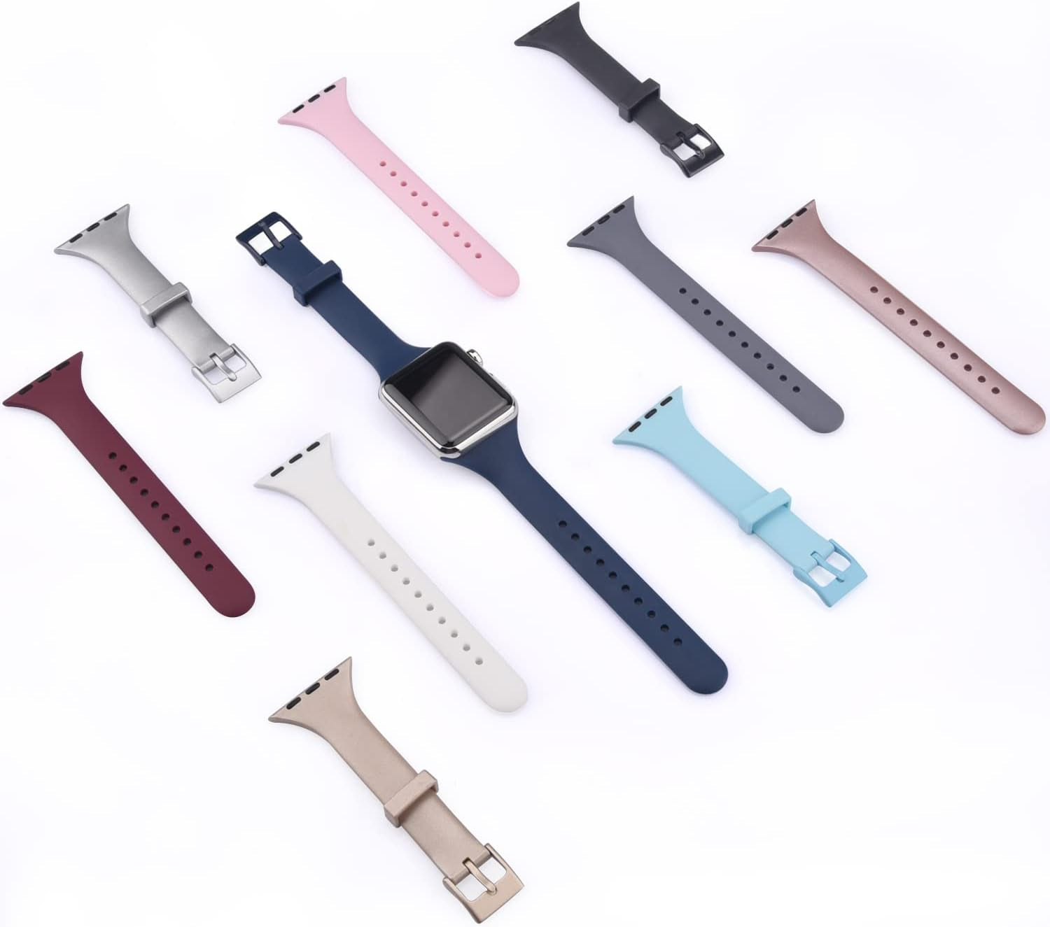 Silicone Narrow Bands Compatible with Apple Watch Band 41Mm 45Mm 38Mm 40Mm 42Mm 44Mm, Soft Strap Slim Replacement Sport Wristbands for Iwatch Series 8 SE 7 6 5 4 3 2 1 Women Men