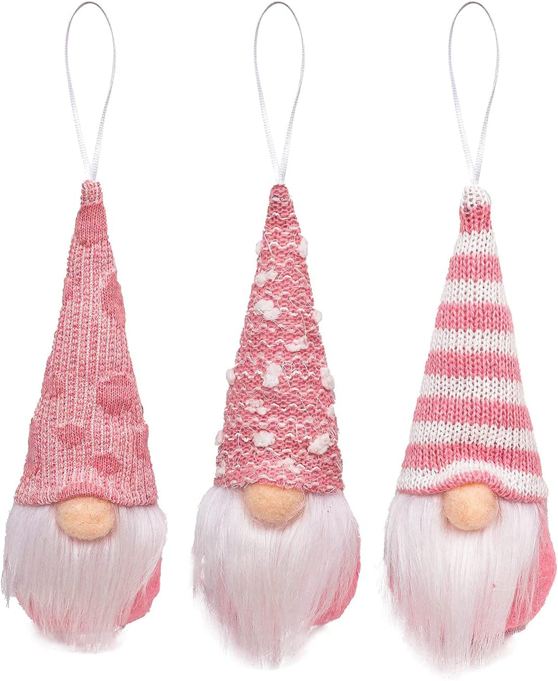 Gnome Christmas Ornaments Set of 3, Christmas Tree Ornaments Tomte Xmas Santa Gnomes Plush Doll Decorative Xmas Party Faceless Gnomes Santa Elf Ornaments Holiday Decoration Home Decor (Pink Gnomes)