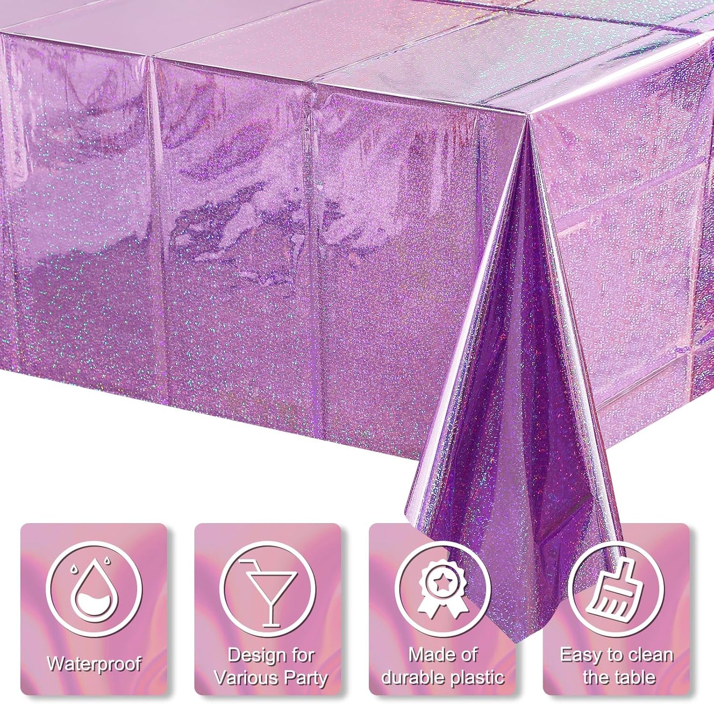 4 Pack Iridescent Light Purple Plastic Tablecloths Shiny Disposable Laser Rectangle Table Covers Holographic Foil Tablecloth Iridescent Party Decoration Birthday Bridal Wedding Christmas 54 X 108 Inch