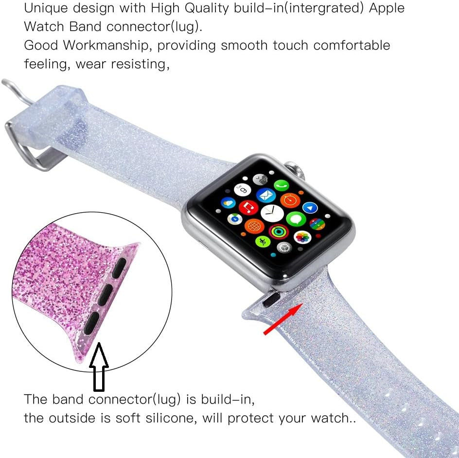 Compatible with Apple Watch Band, Women Transparent Clear Soft Cute Silicone Sports Iwatch Band Strap for Apple Watch Series 8/7/6/5/4/3/2/1/SE