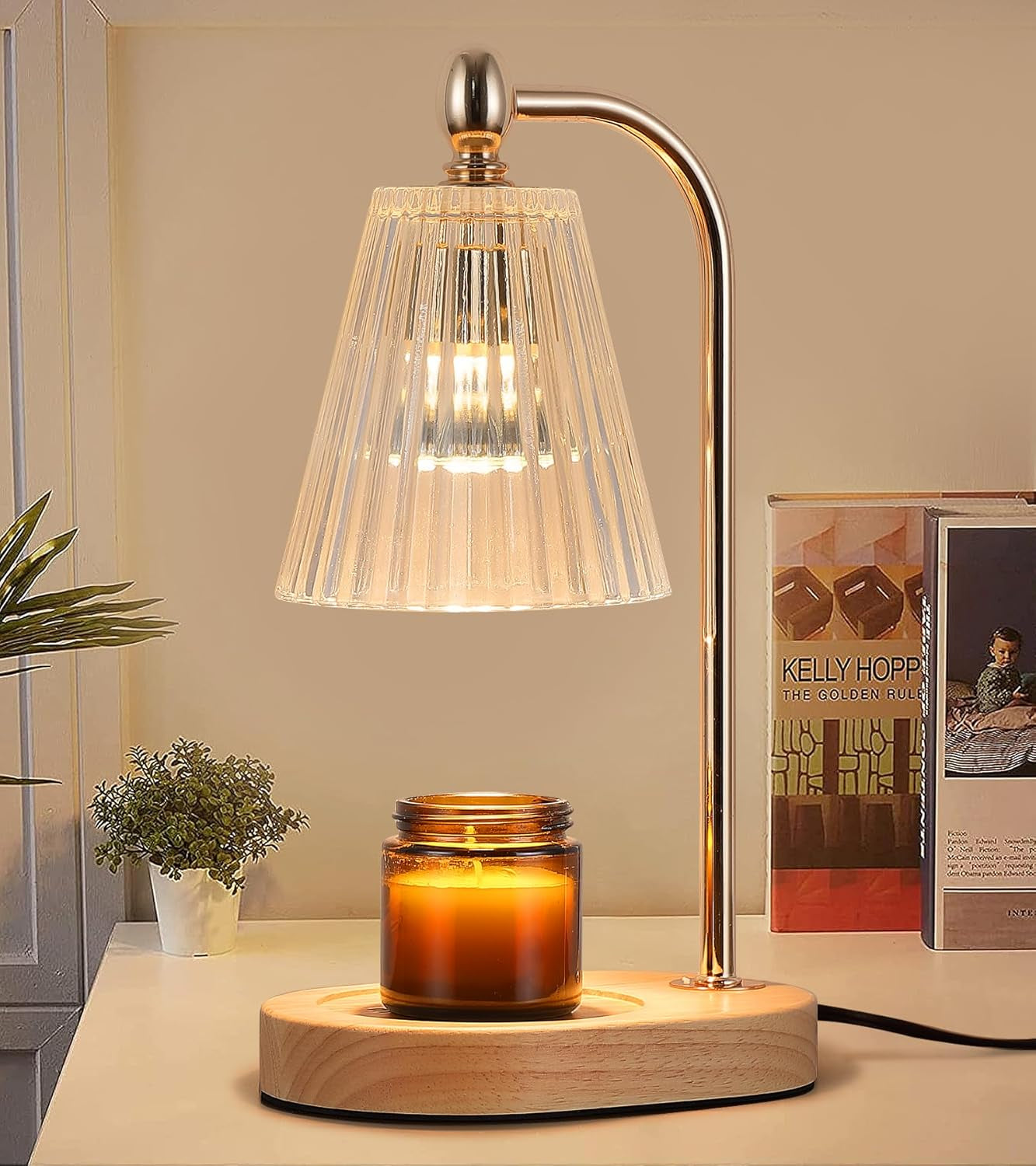 Candle Warmer Lamp with Dimmer and Timer,Black Electric Candle Wax Melt Warmer with 2 Bulbs Home Decor for Women Gifts New Home Jar Candles