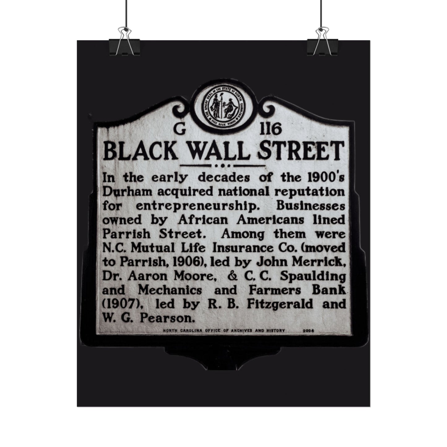 BLACK WALL STREET DURHAM NORTH CAROLINA Rolled Posters