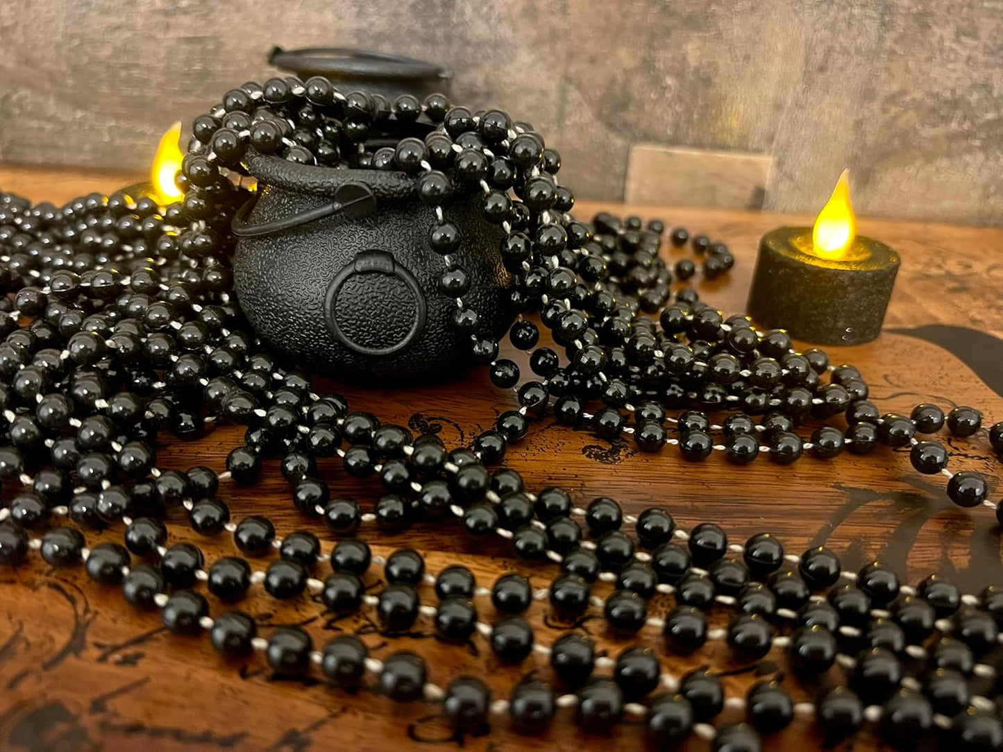 24 Pcs Black Beads Necklace, 33" Multi Colors Carnival Necklaces for Halloween Party, St. Patrick'S Day Costume Necklace