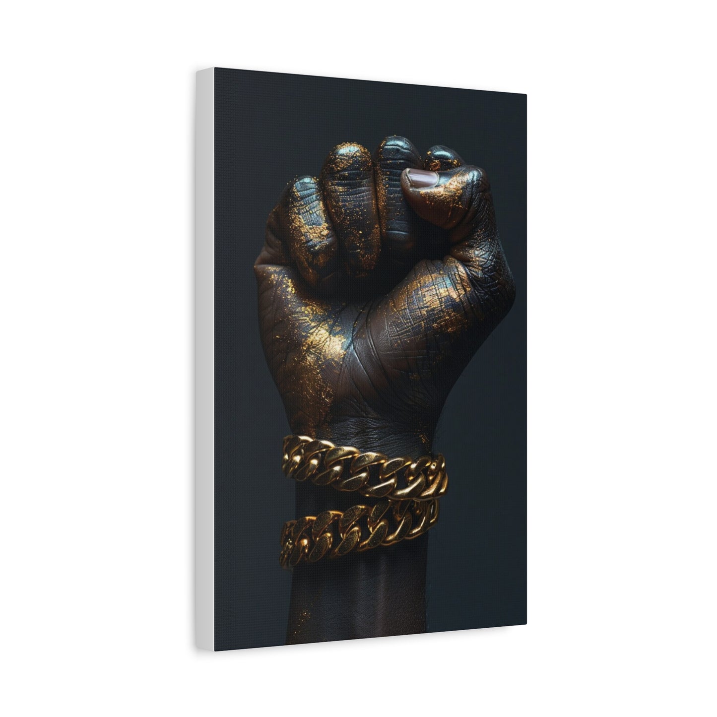 Black And Gold Power Black Man Fist Matte Canvas, Stretched, 1.25"