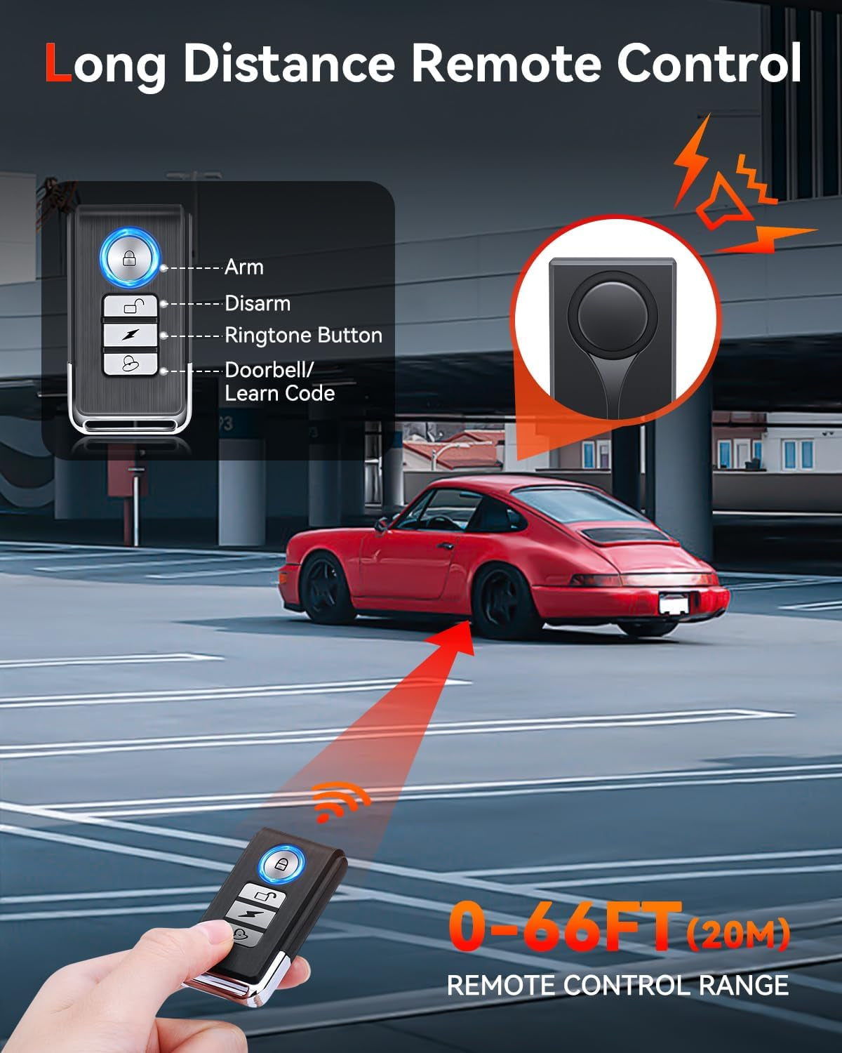 Car Anti-Theft Vibration Alarm,  108Db Car Vibration Sound & Light Alarm, Wireless Remote Vibration Sensor Car Alarm Vehicle Security Alarm System Automotive Warning Interior Safety Red Light