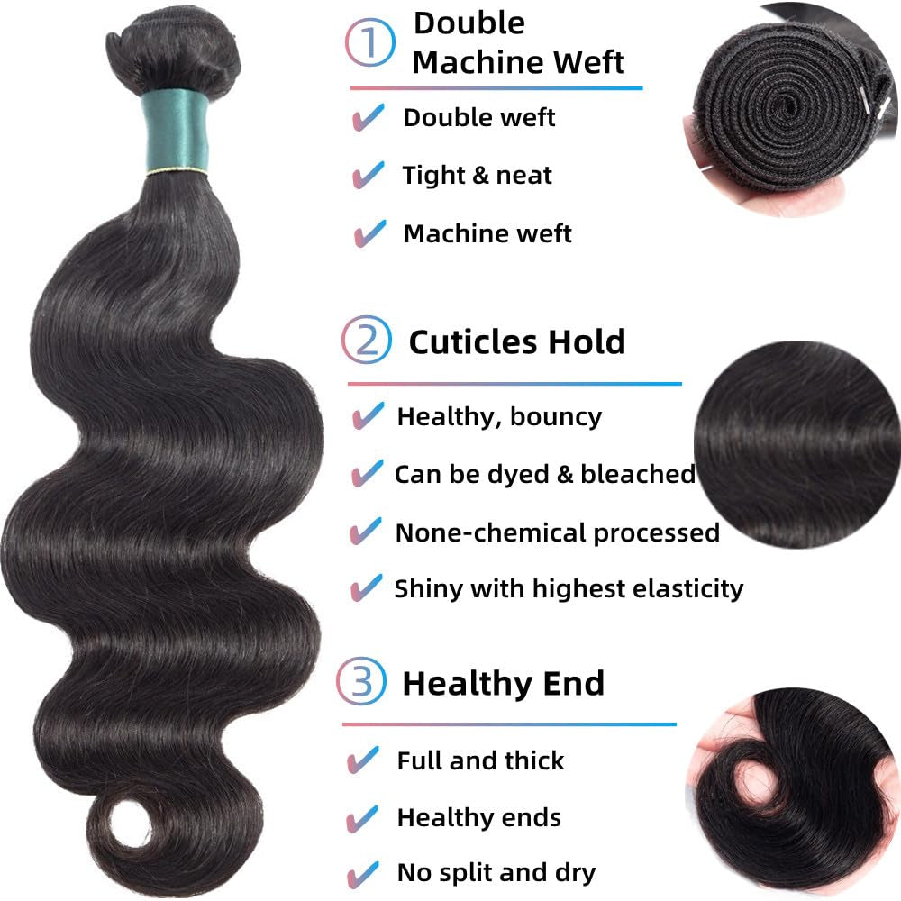 Human Hair Bundles 16 18 20 22 Inch Body Wave Bundles Human Hair 12A 100% Unprocessed Brazilian Virgin Hair Weave 4 Bundles Deals Human Hair Natural Black Color (Body Wave 4Pcs, 16 18 20 22)