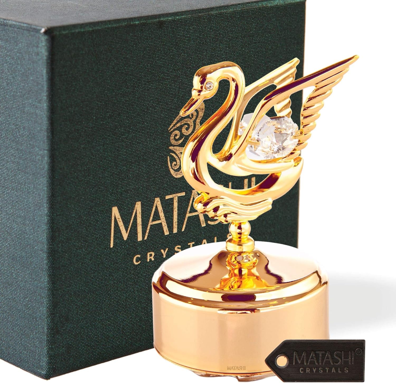 24K Gold Plated Music Box with Crystal Studded Swan Figurine Home Bedroom Living Room Decor Tabletop Ornaments Showpiece Gift for Musician Valentine'S Day - Swan Lake