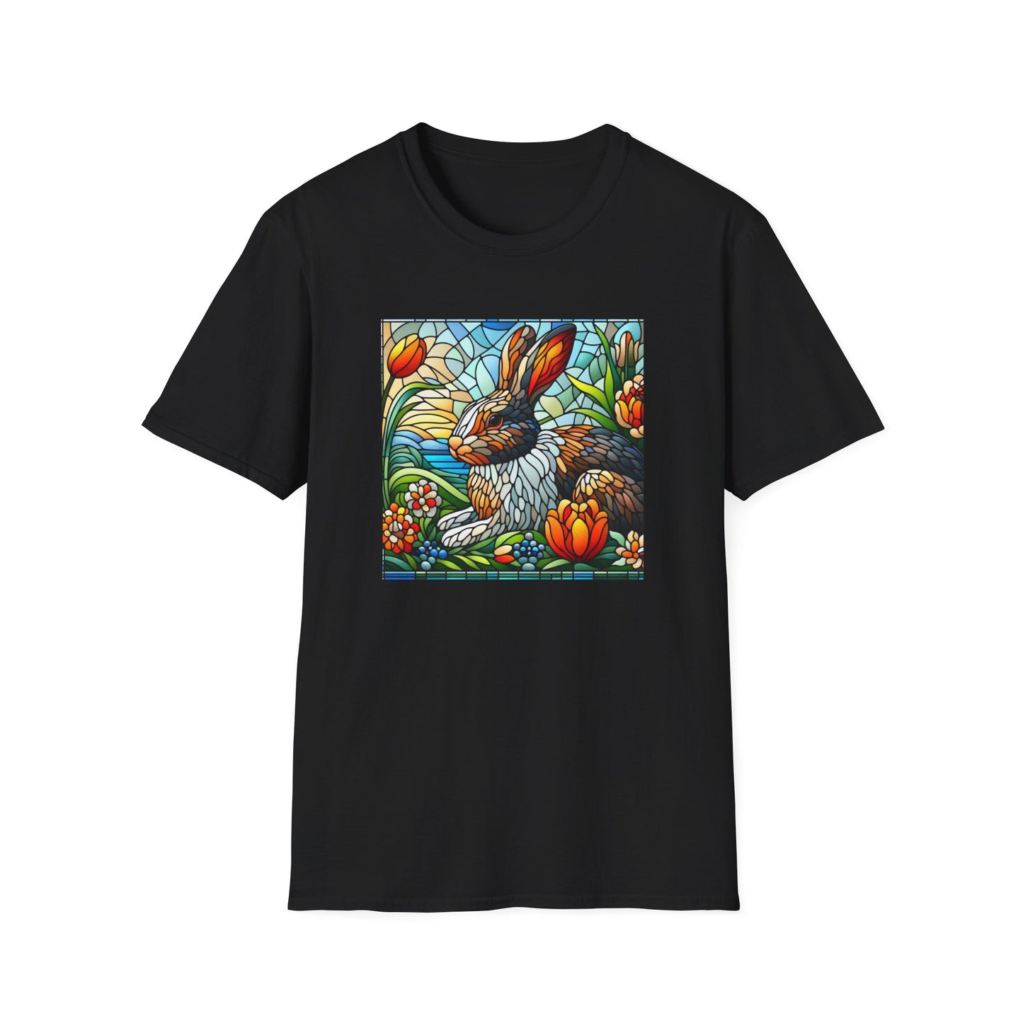 Dutch Rabbit Animal Stained Glass DesignUnisex Softstyle T-Shirt