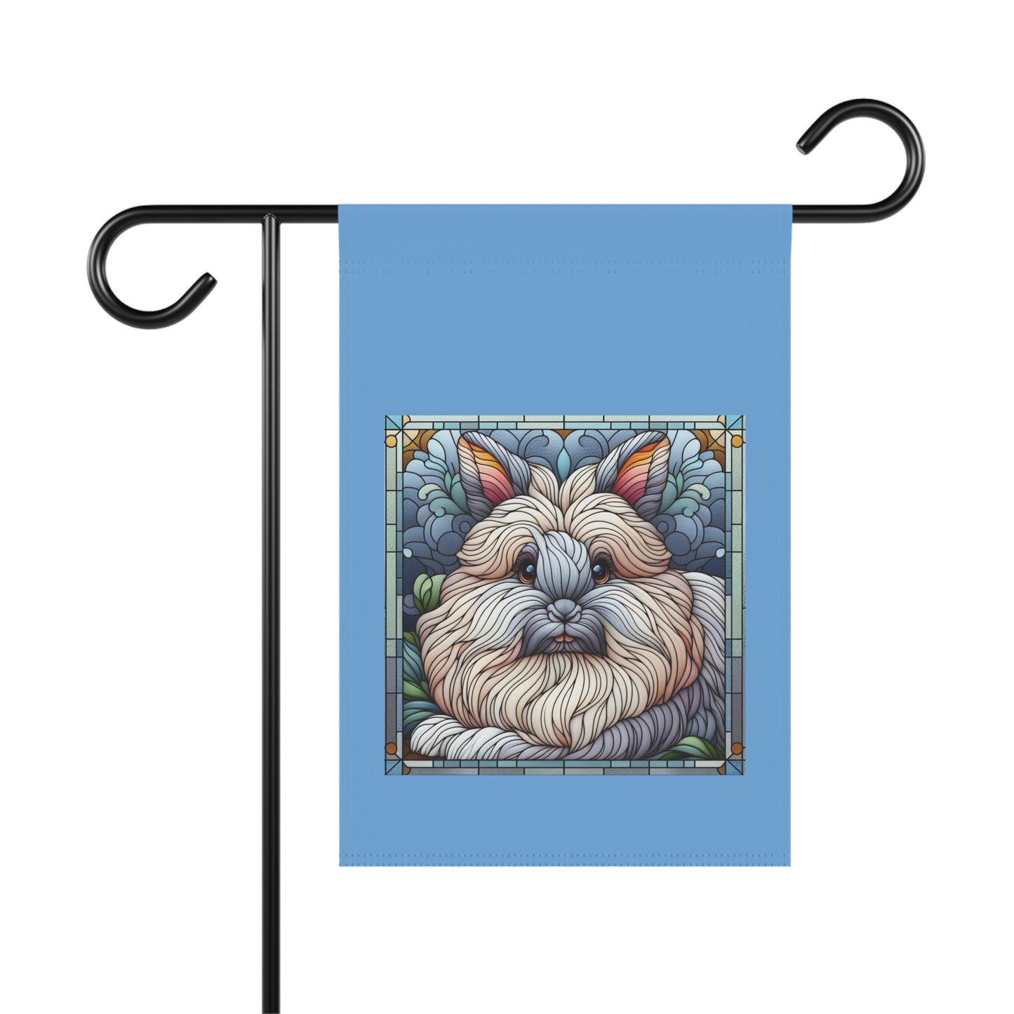 Angora Rabbit Whimsical Cat Garden Flag with Stained Glass Design