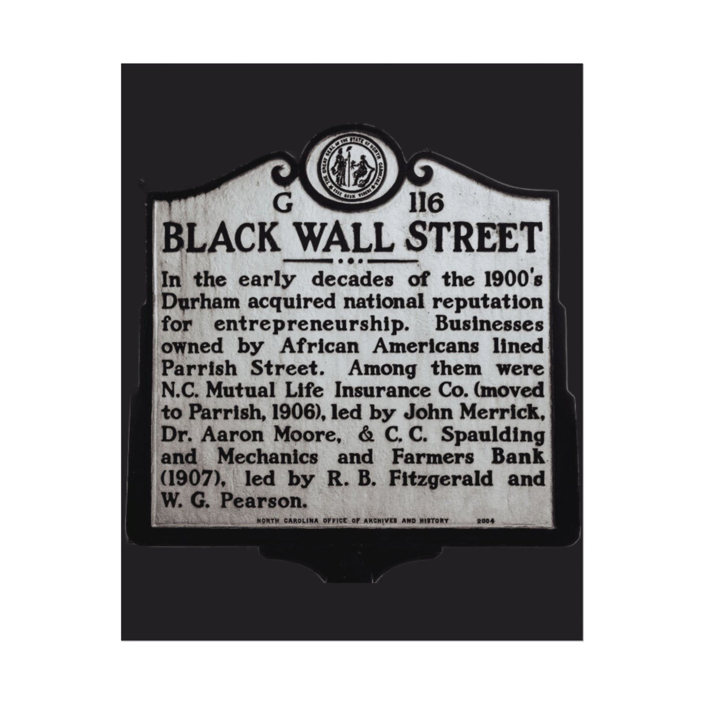 BLACK WALL STREET DURHAM NORTH CAROLINA Rolled Posters