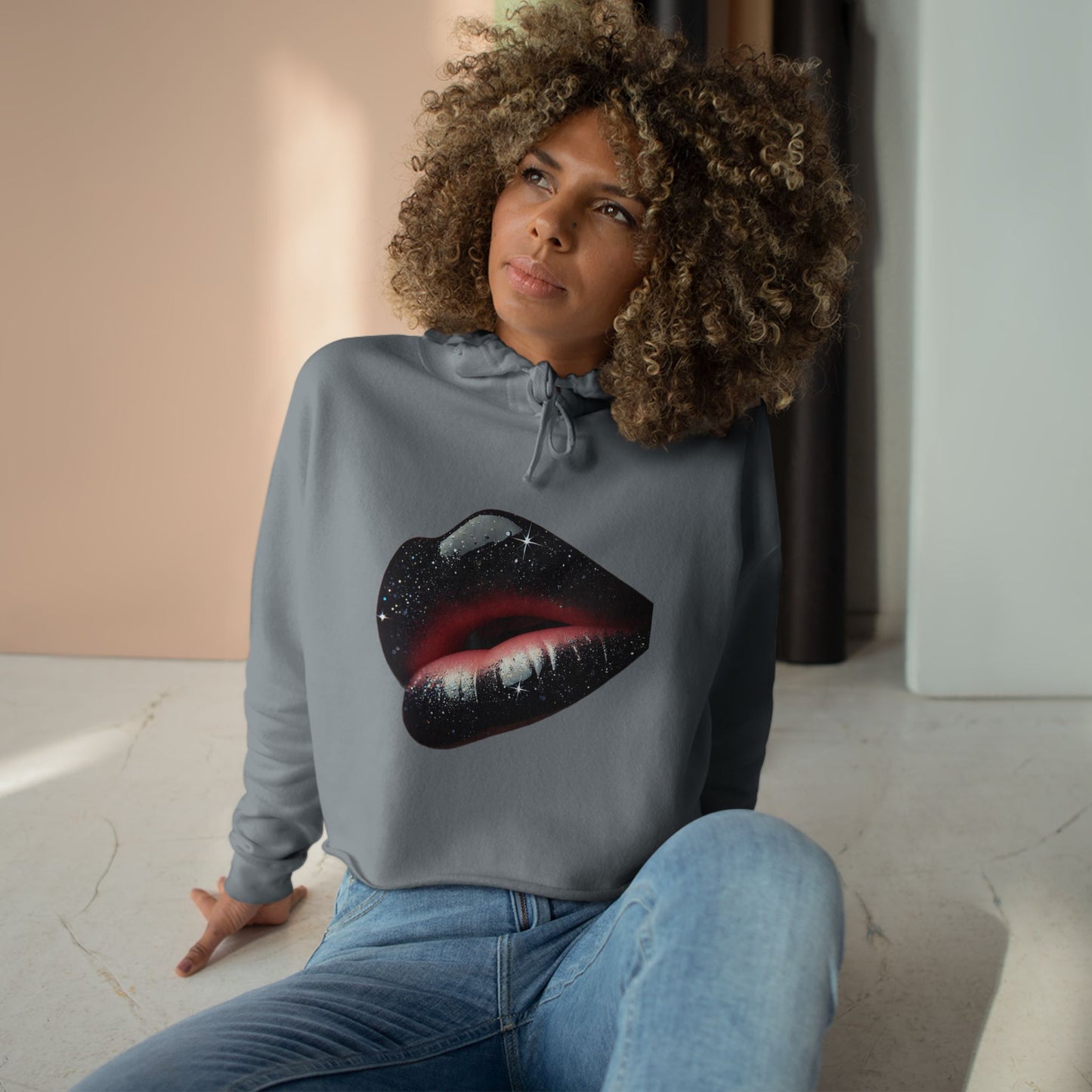 GALAXY LIPS GLOSSY Crop Hoodie