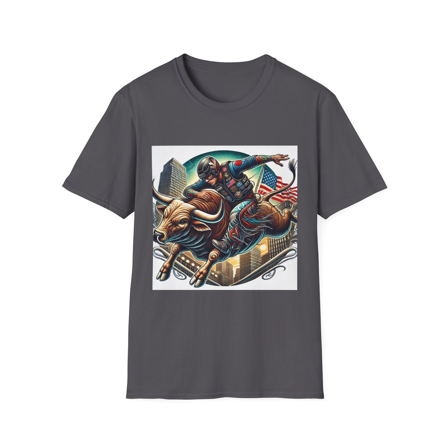 Professional Bull Riders 3D tattoo image featuring Albany City in New York State Unisex Softstyle T-Shirt