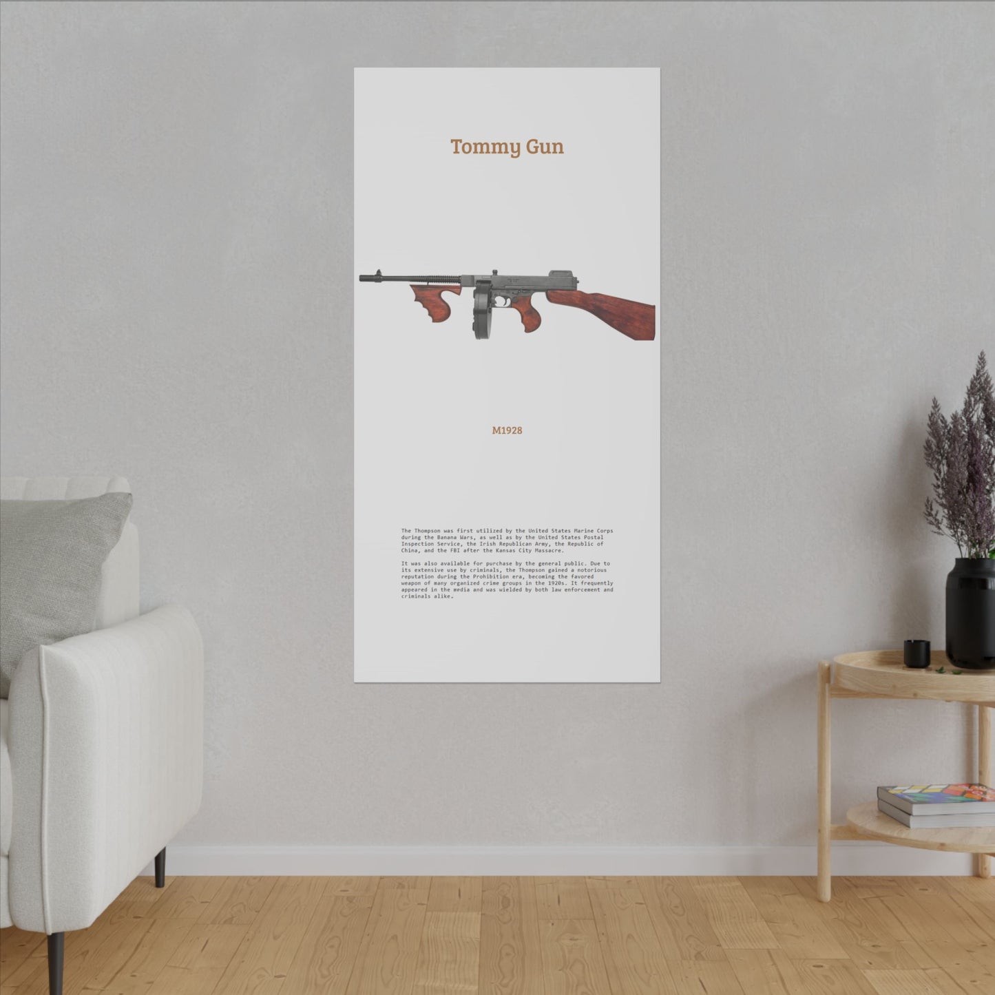 Thompson submachine gun TOMMY GUN M1928 Matte Canvas, Stretched, 0.75" (Multi-Size)