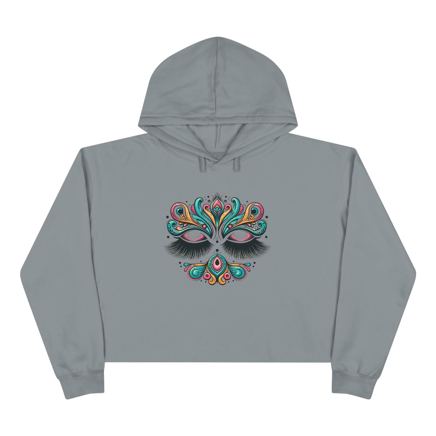 Lashes Boho Chic Crop Hoodie with Vibrant Peacock Design - Perfect for Festivals and Everyday Wear