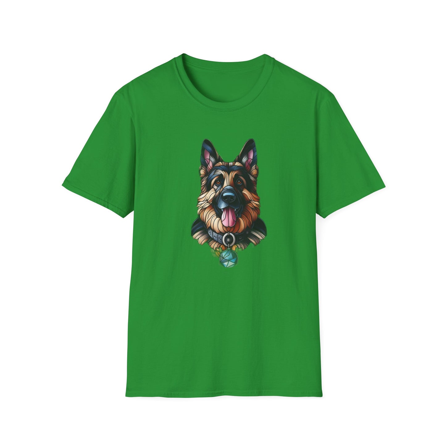 German Shepherd Stained Glass Unisex Softstyle T-Shirt