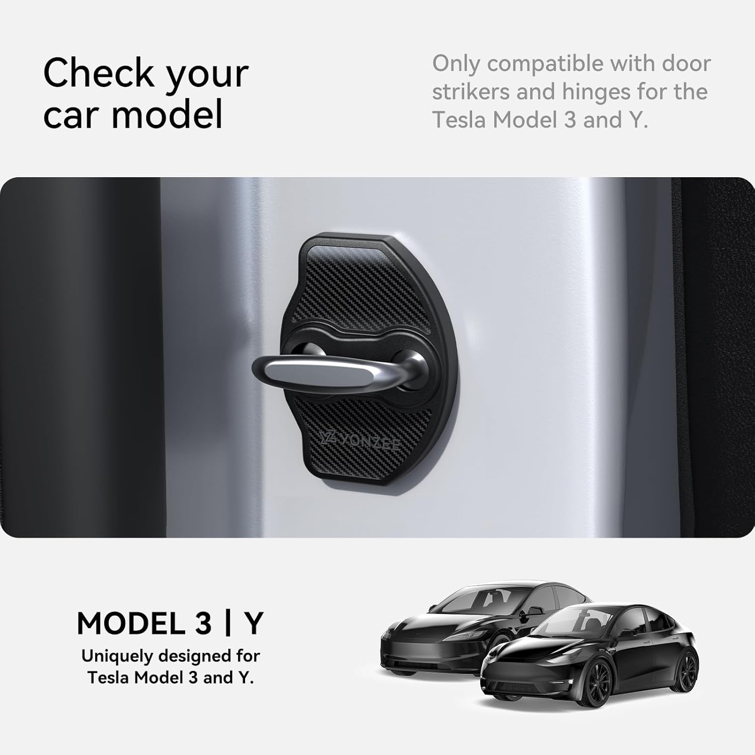 Door Striker Covers and Hinge Covers for Tesla Model Y Accessories 2024 2023 2022 2021(Carbon Fiber Edition)
