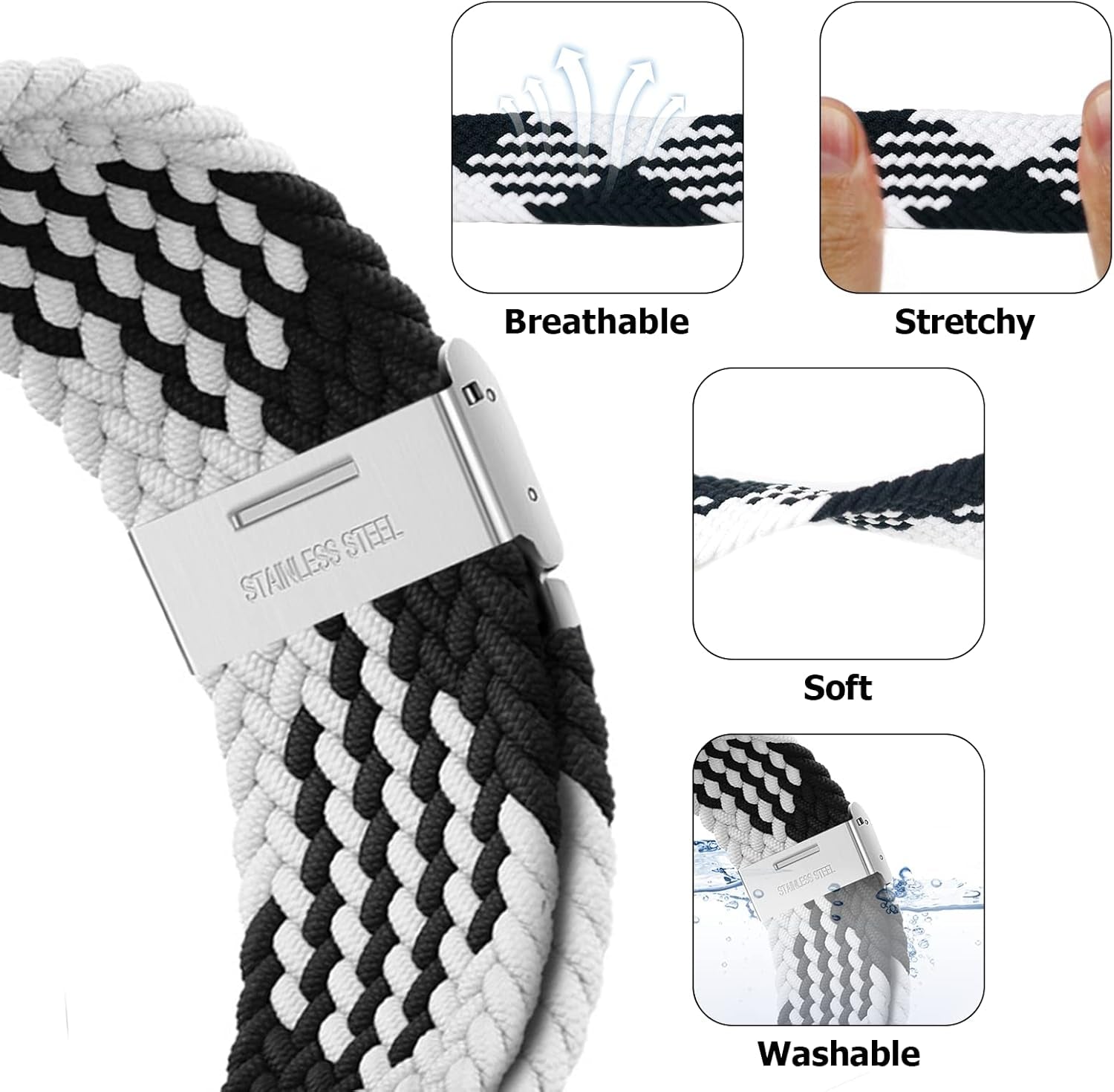 Compatible with Apple Watch Band - 38Mm 40Mm 41Mm Braided Stretchy Sport Band for Apple Watch Series SE 8 7 6 5 4 3 2 1, Women Men Nylon Fabric Elastic Loop Breathable Watch Strap for Iwatch