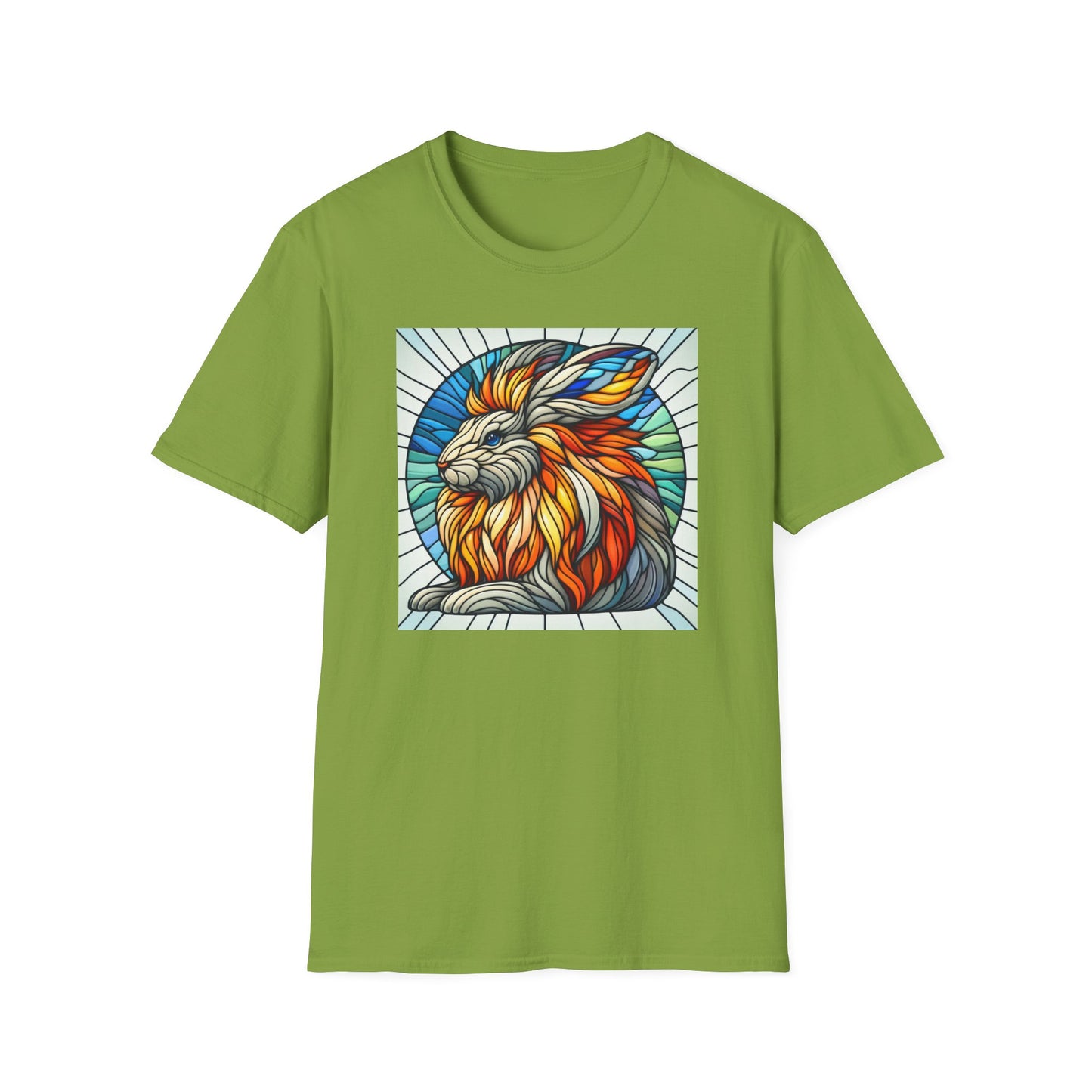 Lionhead Rabbit Animal Stained Glass Design Unisex Softstyle T-Shirt