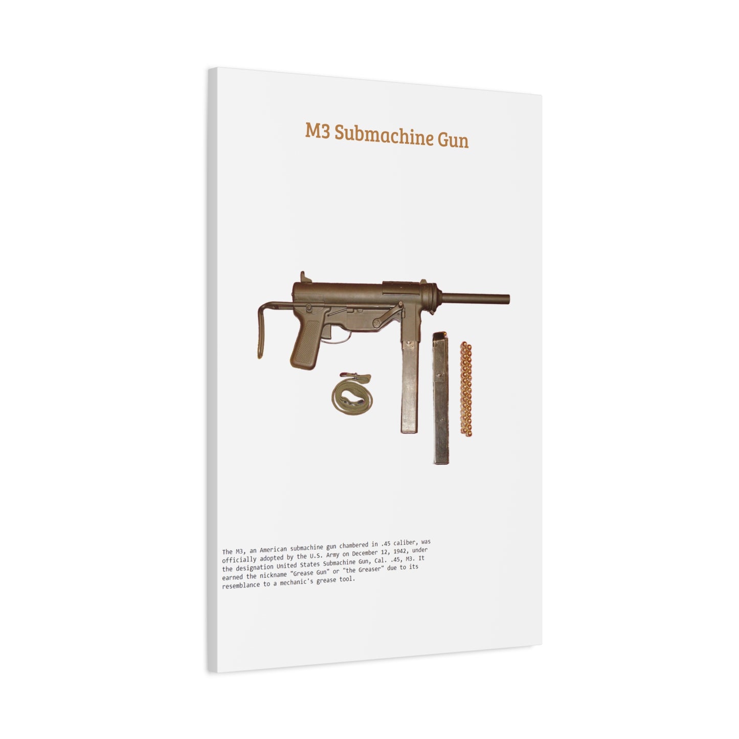 Grease Gun M3 submachine gun Matte Canvas, Stretched, 1.25"