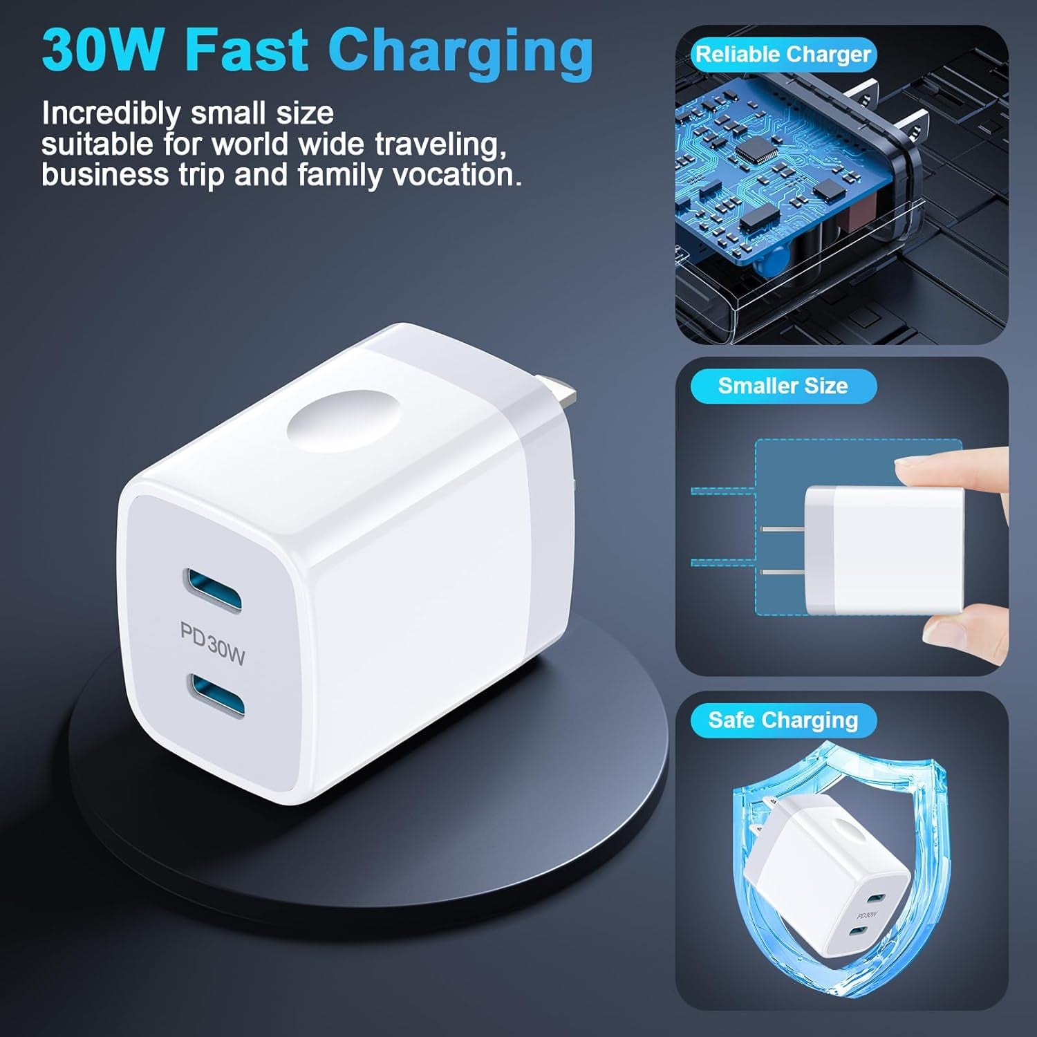 Samsung A16 5G USB C Charger Box 30W 2-Port Fast USB-C Power Adapter Android Phone Wall Charger Type C Charging Block for Samsung Galaxy S25 Ultra/S25 Plus/S24 FE/S23/S22/S21/S20/S10/Z Fold 6/A15/A55