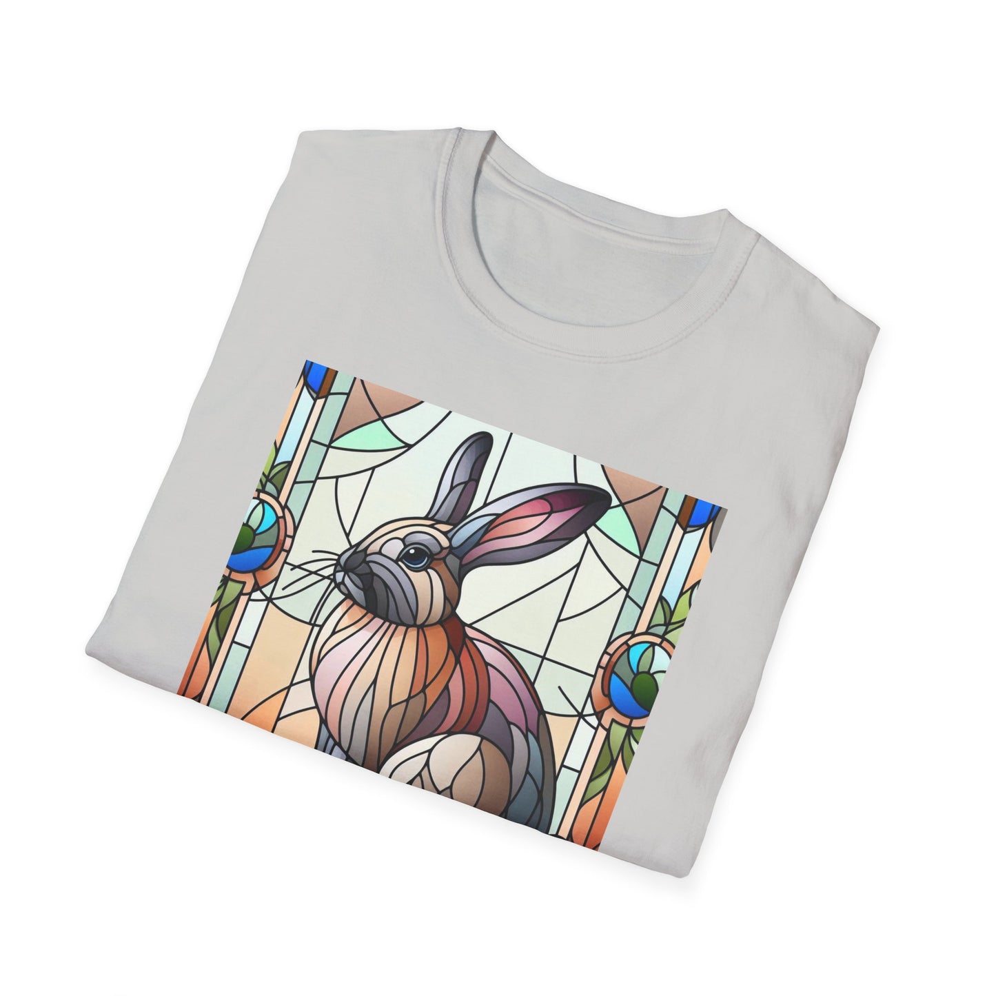Flemish Giant Rabbit Animal Stained Glass Design Unisex Softstyle T-Shirt