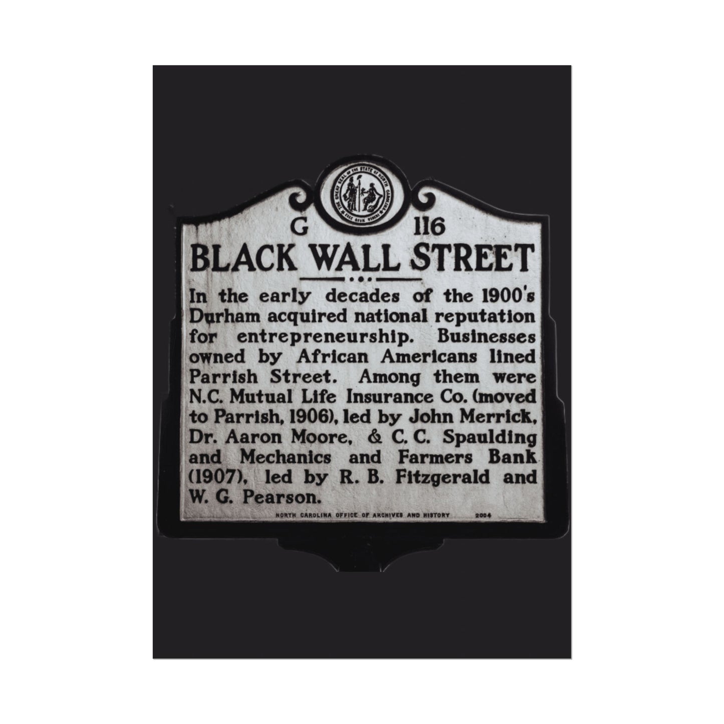 BLACK WALL STREET DURHAM NORTH CAROLINA Rolled Posters
