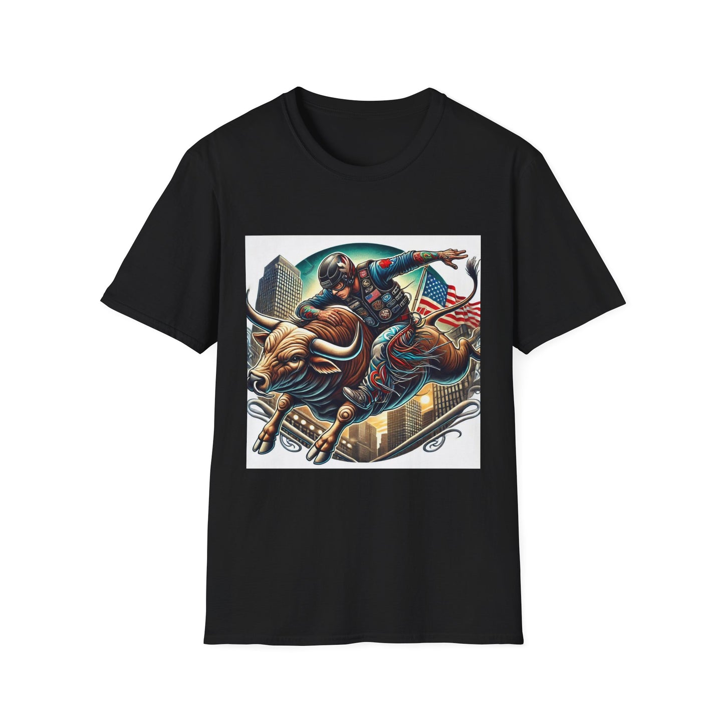 Professional Bull Riders 3D tattoo image featuring Albany City in New York State Unisex Softstyle T-Shirt