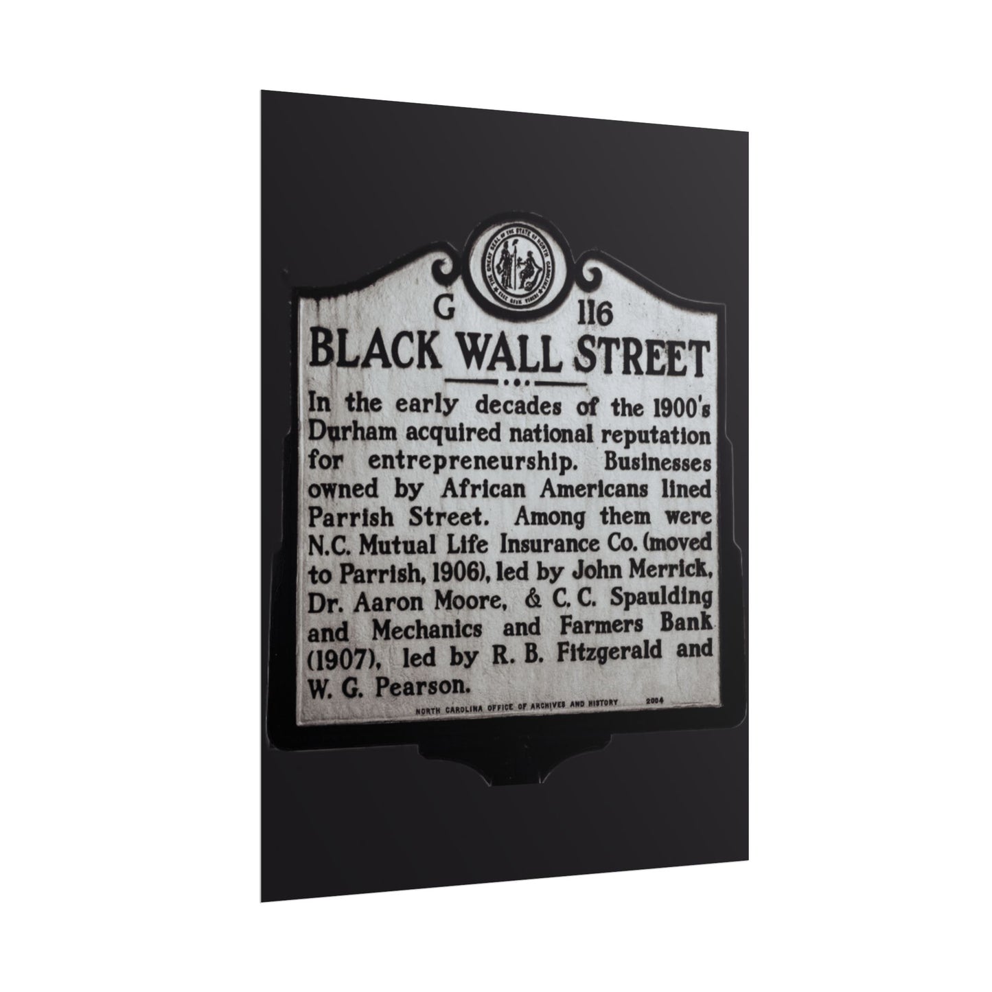 BLACK WALL STREET DURHAM NORTH CAROLINA Rolled Posters