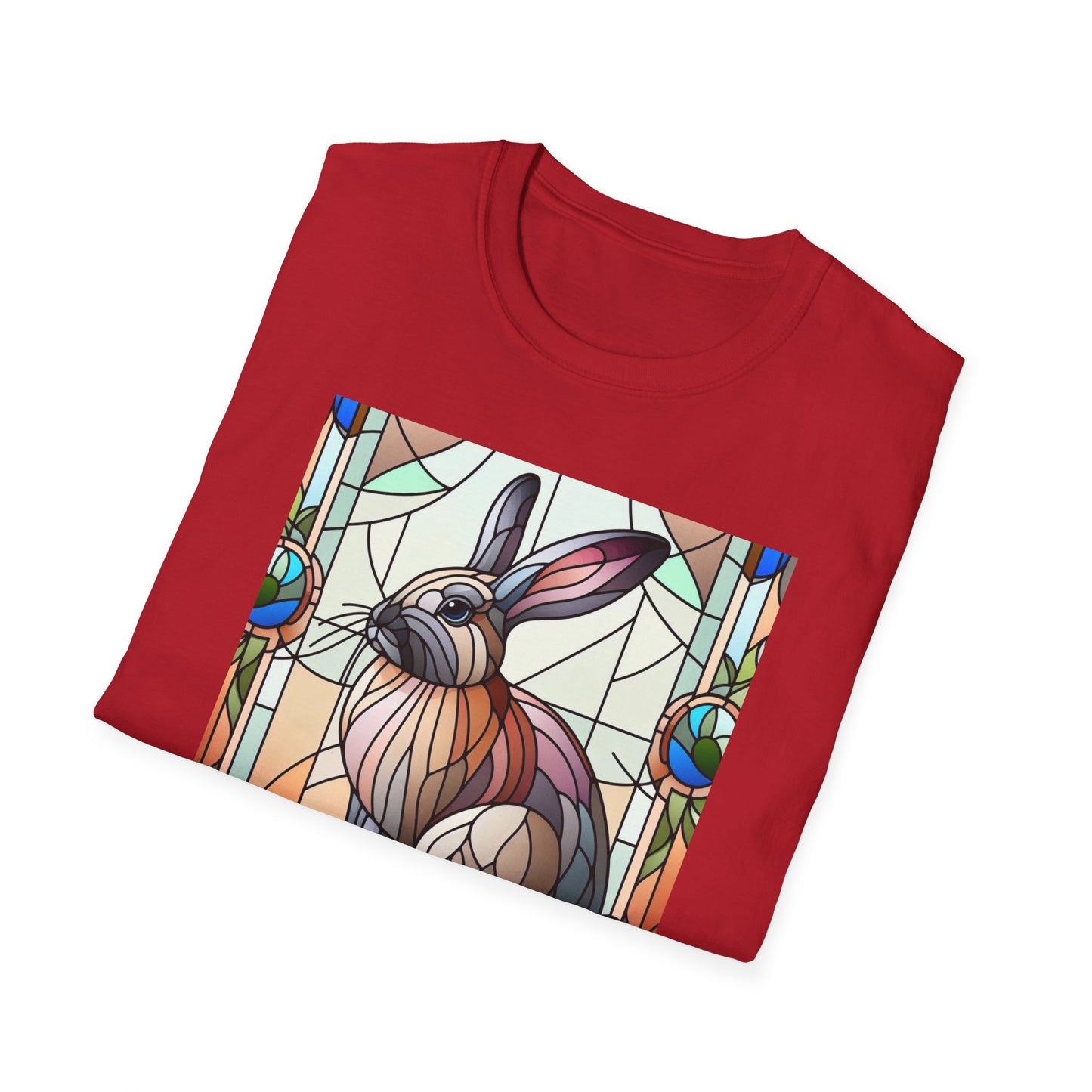 Flemish Giant Rabbit Animal Stained Glass Design Unisex Softstyle T-Shirt