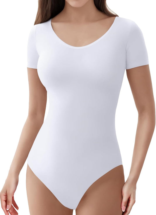 Bodysuits for Womens Crew Neck Short Sleeve Body Suits Tummy Control Compression Shapewear Summer Tops Onesie Shirts