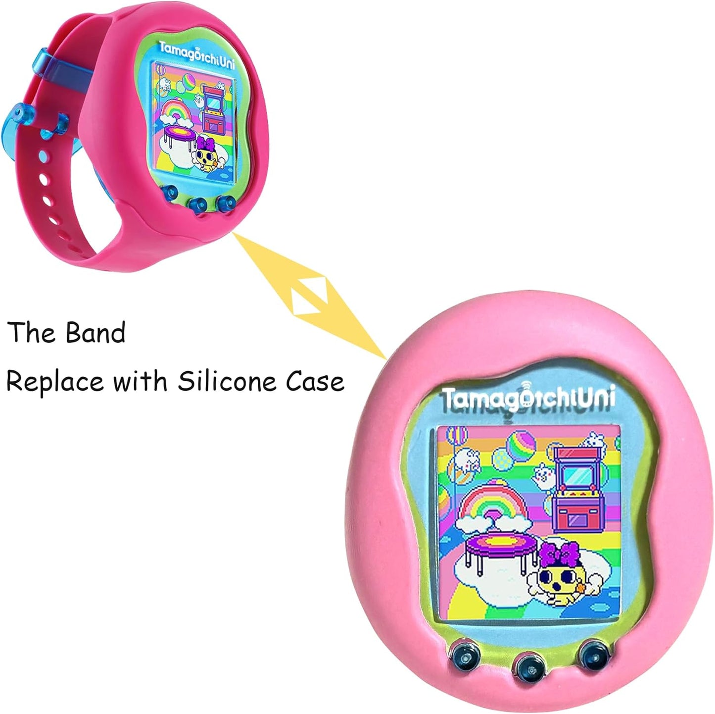 Silicone Shell Cover Compatible with Tamagotchi Uni, Silicone Protective Sleeve Case for Tamagotchi Uni Protector Skin with Lanyard (Pink) ZOUSA