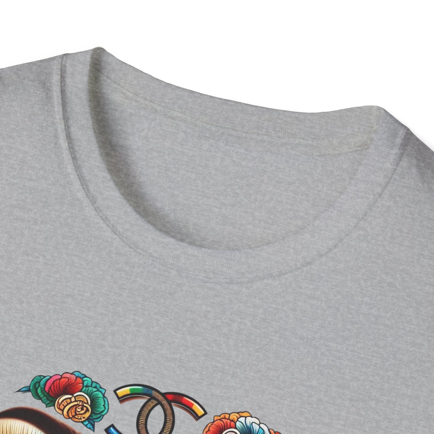 Gucci Inspired Vibrant Art Face Unisex Softstyle T-Shirt - Colorful Floral Design