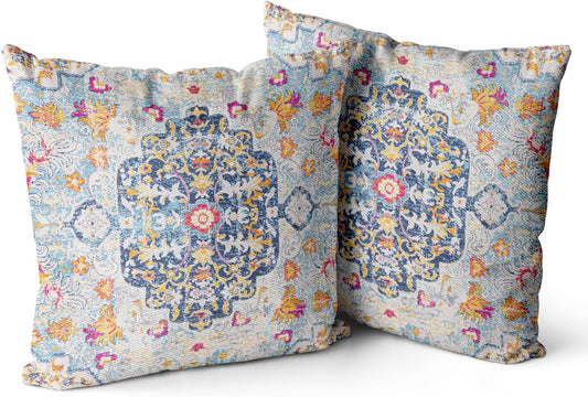 Boho Throw Pillow Covers 20X20 Inch Set of 2 Burnt Blue Yellow Terracotta Rust Colored Throw Pillows Double Sided Boho Home Soft Decor for Bedroom Living Room Couch & Sofa (No Inserts)