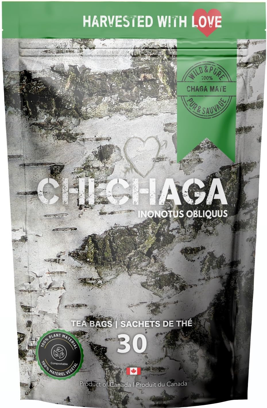 Premium 100% Wild Harvested Chaga Mushroom & Chamomile Combo - 30 Tea Bags TLBH