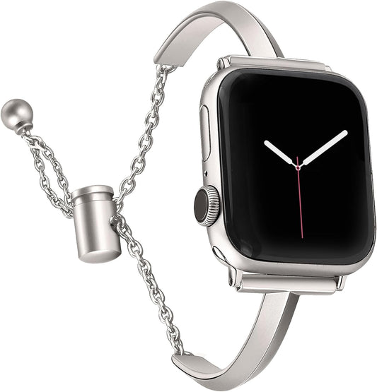 Stainless Steel Band Compatible with Apple Watch Band 38Mm 40Mm 41Mm 42Mm 44Mm 45Mm Iwatch SE Series 9 8 7 6 5 4 3 2 1, Slim Versatile Bangle Bracelet for Women