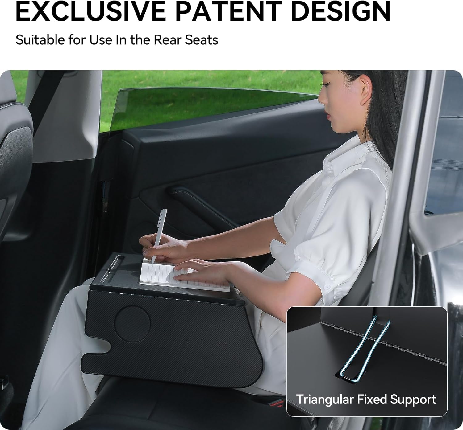 Car Laptop Desk for Tesla Model Y Model 3: Carbon Fiber Texture Tray, Foldable Food Table for Dining, In-Car Work, and Outdoor Travel, 2024 Multi-Functional Tesla Accessories (1 Pack)