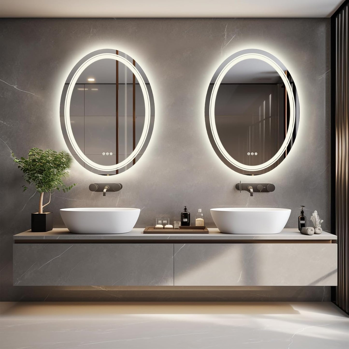 Lighted LED Bathroom Mirror: 28”X20” Oval Wall Mounted Makeup Mirror with Backlit and Front Light - Modern Dimmable Smart Mirror anti Fog with Touch Switch Sensor for Restroom Bedroom