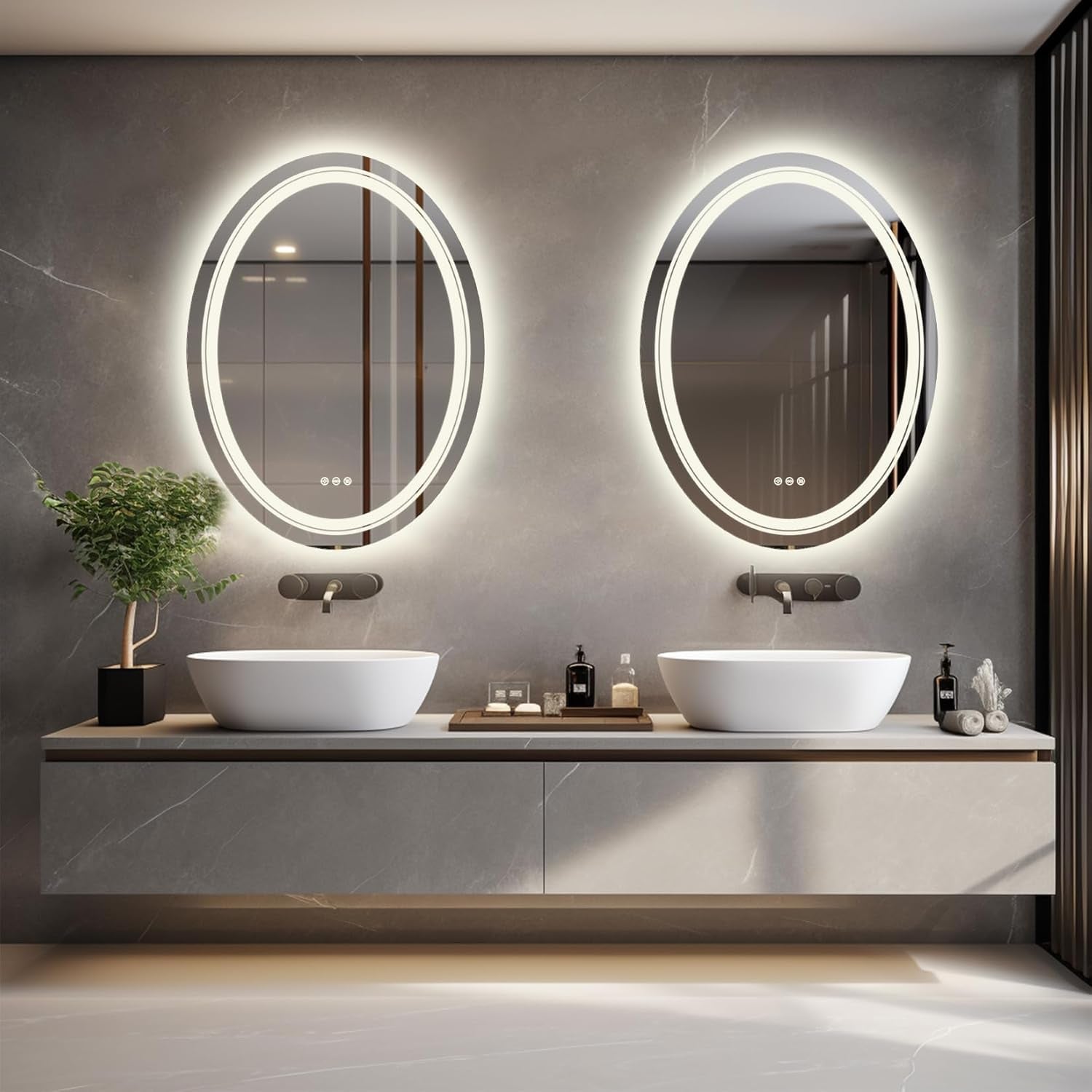 Lighted LED Bathroom Mirror: 28”X20” Oval Wall Mounted Makeup Mirror with Backlit and Front Light - Modern Dimmable Smart Mirror anti Fog with Touch Switch Sensor for Restroom Bedroom