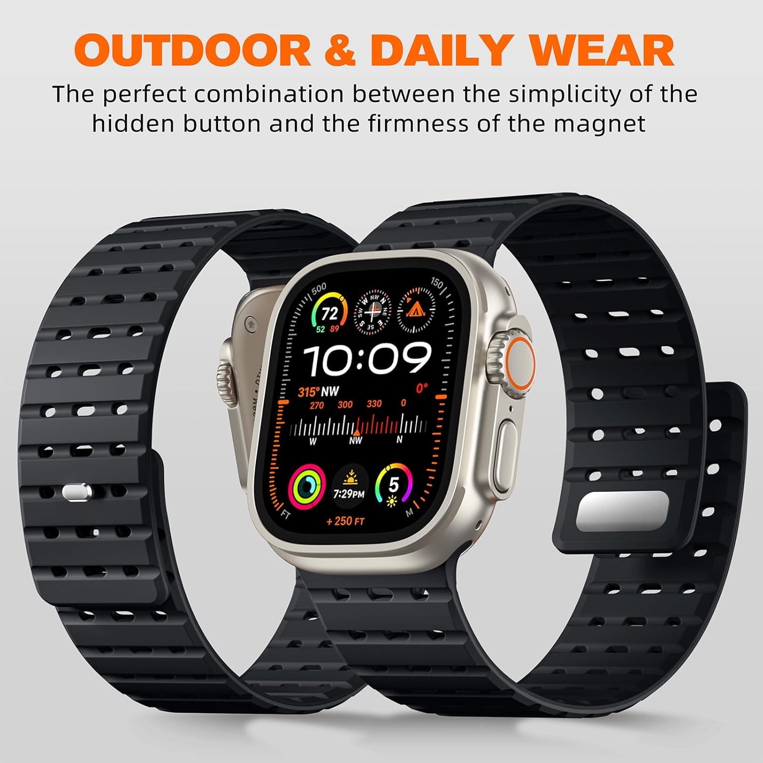 Compatible with Apple Watch Ultra 2/Ultra Band 49Mm/46Mm/45Mm/44Mm/42Mm(3/2/1) Men Women, Magnetic Silicone Rugged Sport Watchband for Iwatch SE2/SE/10/9/8/7/6/5/4