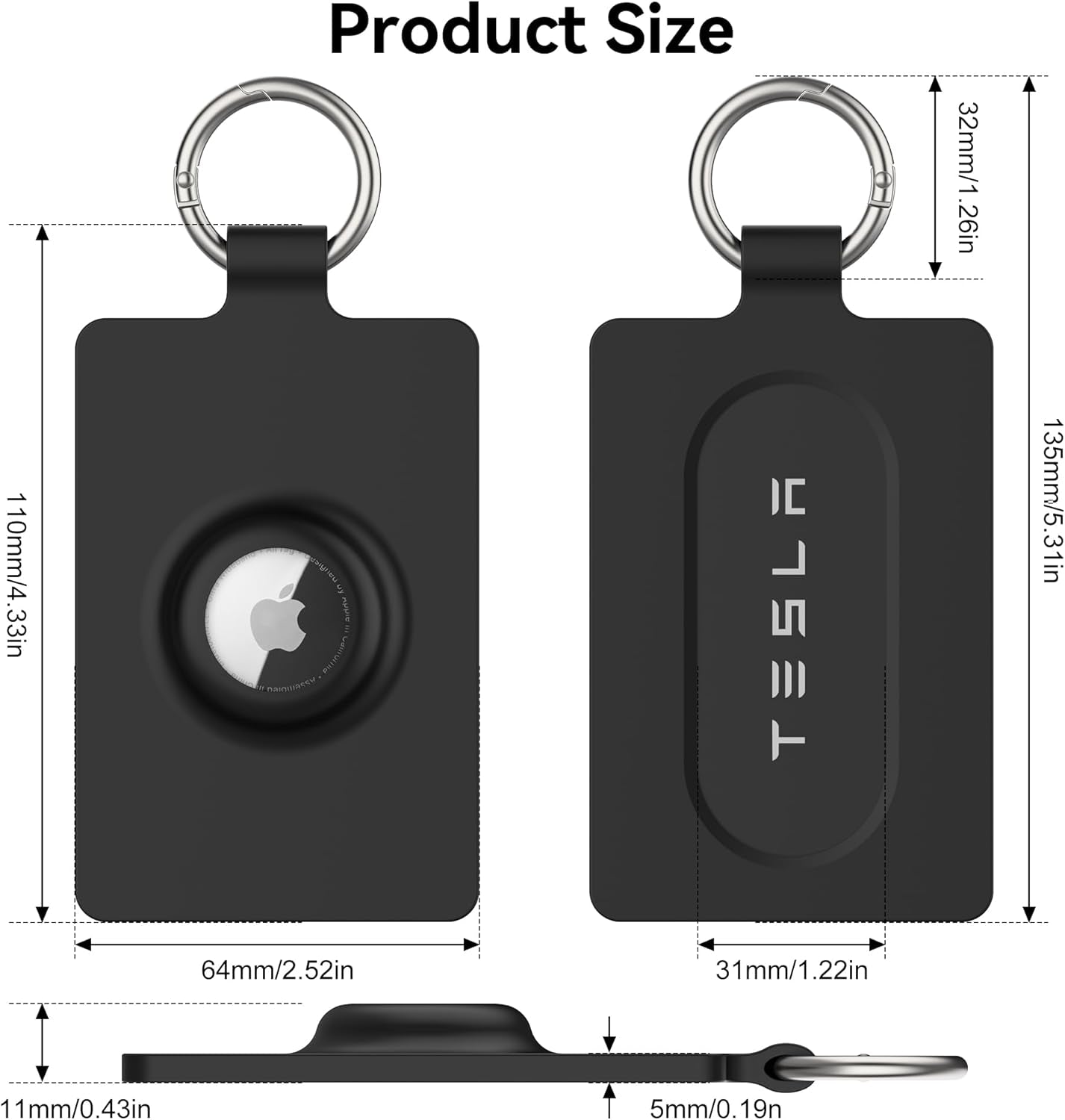 Card Holder for Tesla Keycard with Airtag, Soft Silicone Key Card Protective Case Cover for Tesla Model 3 Y S X, Key Holder with Keychain Key Rings - 1 Pack