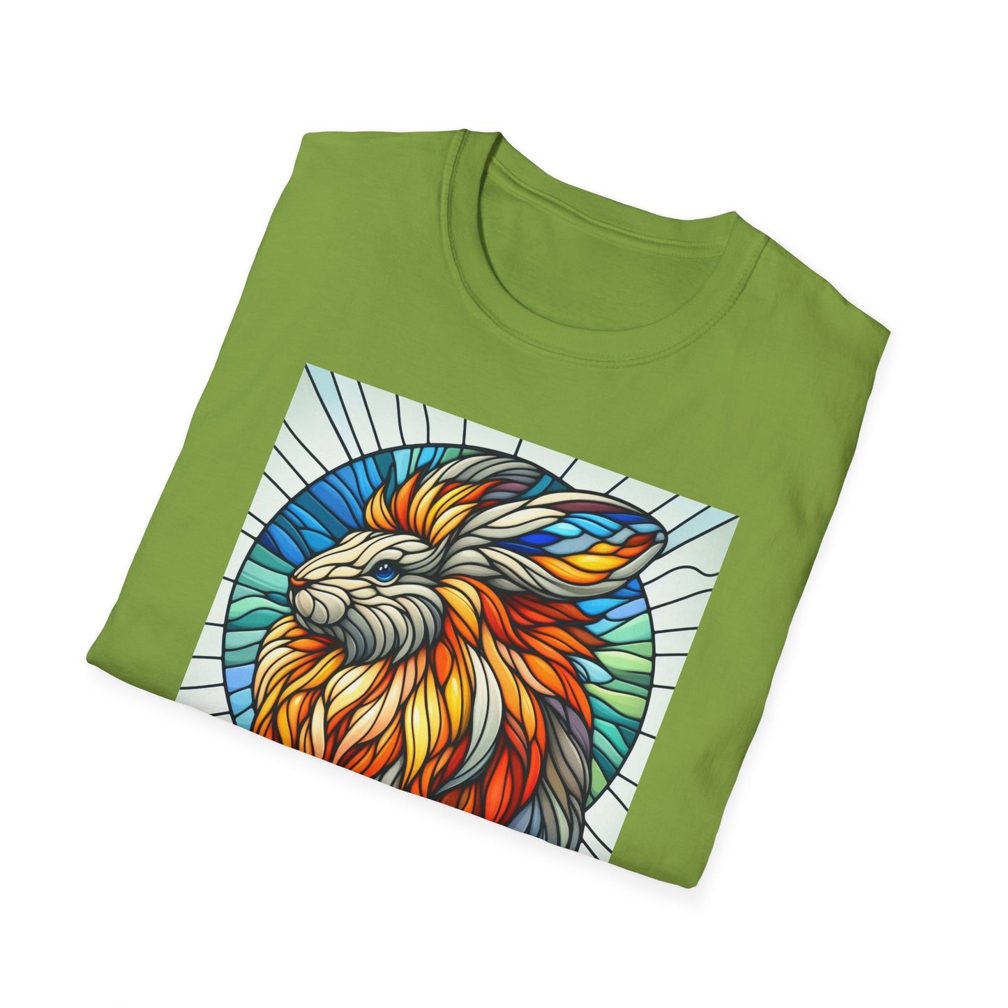 Lionhead Rabbit Animal Stained Glass Design Unisex Softstyle T-Shirt