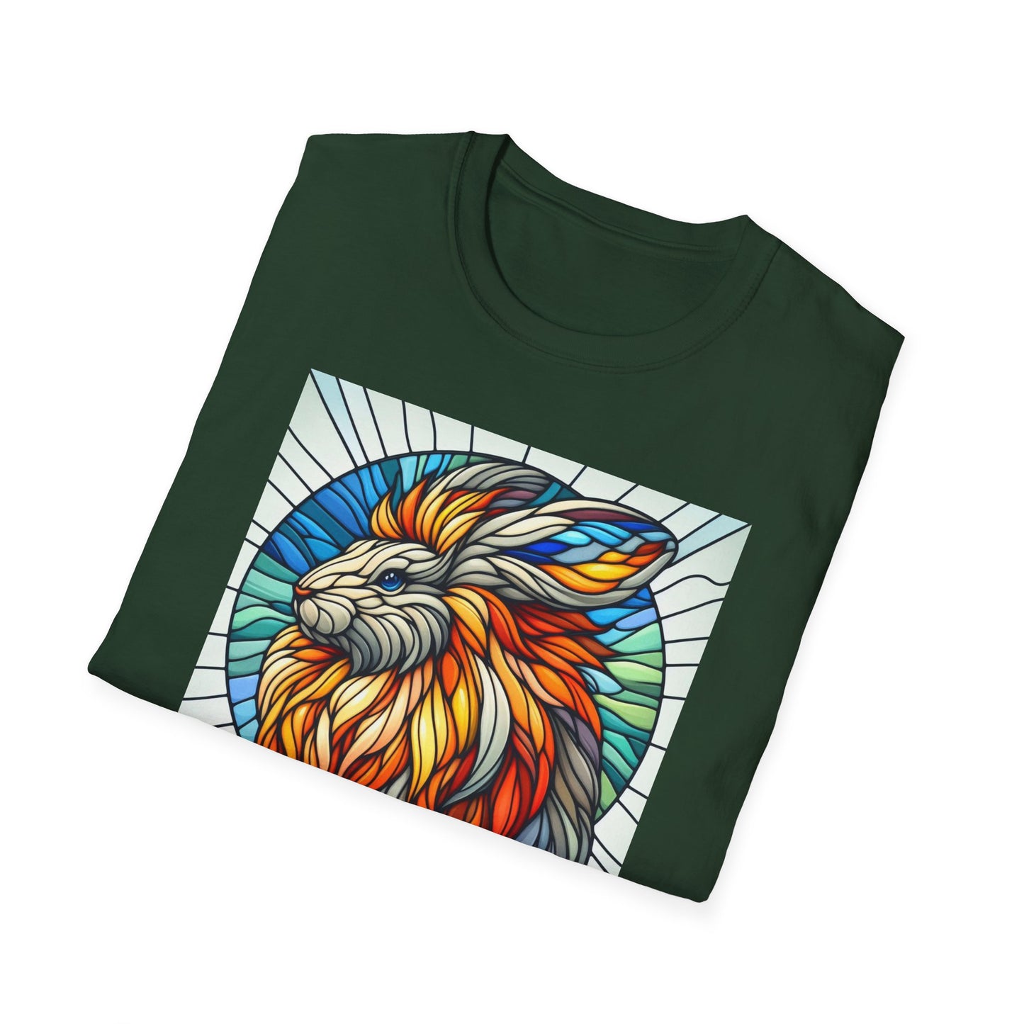 Lionhead Rabbit Animal Stained Glass Design Unisex Softstyle T-Shirt